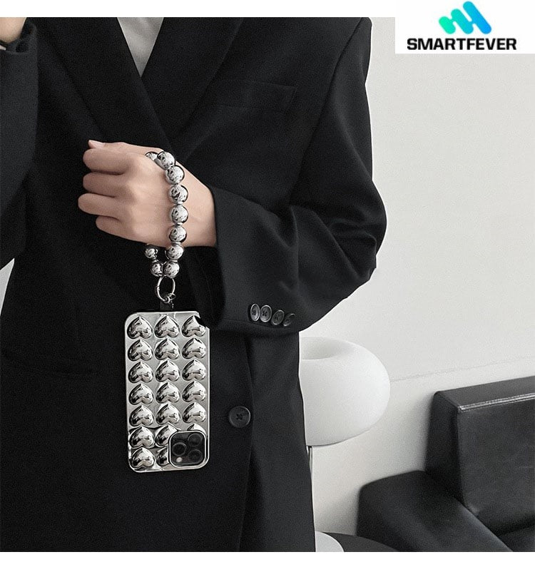 Premium Case "Silber Herzen" mit Kette für Apple iPhone, Handyhülle