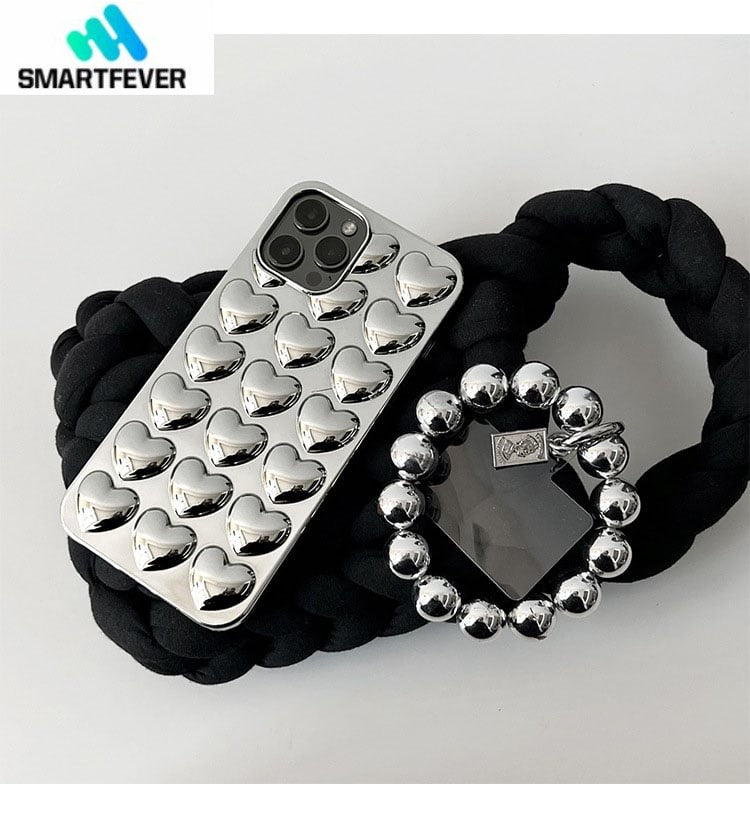 Premium Case "Silber Herzen" mit Kette für Apple iPhone, Handyhülle