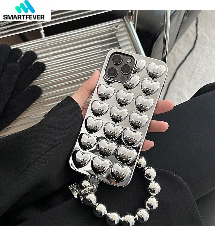 Premium Case "Silber Herzen" mit Kette für Apple iPhone, Handyhülle